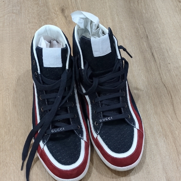 Gucci Tricolor Suede Leather Zig Zag High Top Sneakers - Picture 1 of 7